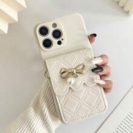 เคสโทรศัพท์สะพายข้างลายสี่เหลี่ยมขนมเปียกปูน สไตล์มินิมอล พร้อมสายคล้องมือ + ช่องใส่บัตร กระเป๋าสตาง