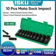 ISKU Impact Sockets 10-Piece 1/2 "10-24MM Extension Material Kromoly Steel Impact Socket Kit Long Ra