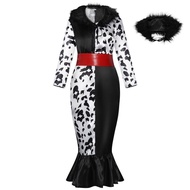 Cruella De Vil Black & White Witch Fur Collar Dress - Anime-Inspired Halloween Costume