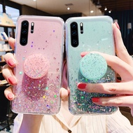 Glitter Bling Case Huawei P20 P30 Pro P40 Lite Honor 20 Pro Nova 5T 3e 4e 3i 3 2i Case Fashion Star Shine Same Color Finger Ring Stand Holder Cover