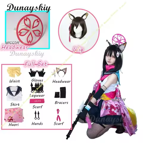 Game Blue Archive Cosplay Kuda Izuna Cosplay Costume Lovely Printed Kimono Uniform Wig Halo Women Ha