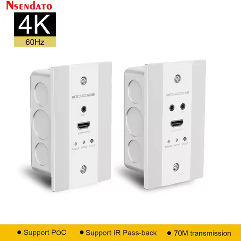 LKV565W-US 4K@60Hz HDR HDMI Wall-Plate POC Extender 70m Over Cat 6/6a/7 HDMI to RJ45 Video Transmitt