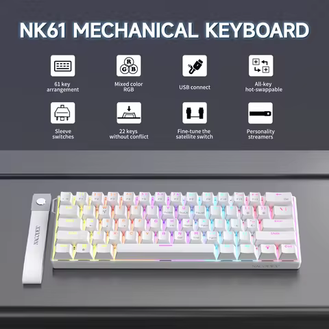 Ajazz NK61 Wired Mechanical Gaming Keyboard 61 Keys RGB Hot-Swap Mixed Color Red Switch Compatible w