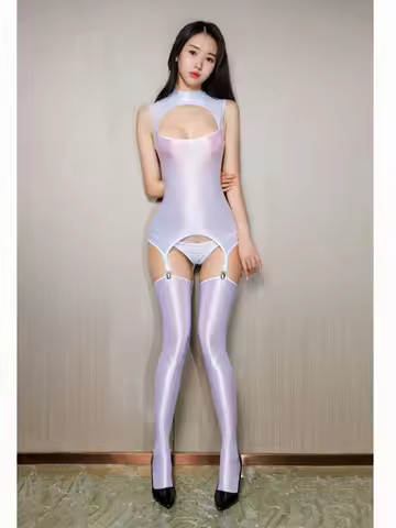 Hanging Neck Hollow Out High Strecth Shiny Oil High Elasticity Smooth Shiny Tight Fitting Clothes Pu