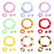 Hawaiian Flower Garlands 4 item set with Hawaii Bracelets Hawaii Headband Hawaii Necklace