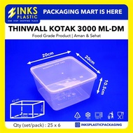 THINWALL 3000ML SQUARE BOX PLASTIC FOOD CONTAINER 3000 ML (150 PCS)