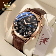 OLEVS 2024 Jam Tangan Pria Asli Jam Tangan Kuarsa Impor Kulit Mewah Elegan Kasual Kedap Air Bercahay