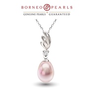 Borneo Pearls Genuine Freshwater Lavender Pearl Pendant Necklace in White Gold Rhodium Plated