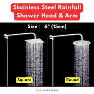 6" / 15 cm Stainless Steel Rainfall Round / Square Shower Head and Shower Arm Set