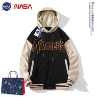 NASA Joint Letterเย็บชุดเบสบอลเสื้อแจ็คเก็ตผู้ชายเสื้อแจ็คเก็ตคู่เสื้อแจ็คเก็ตนักเรียนชุดเบสบอลแจ็คเก็ต QP-609 Black 4XL