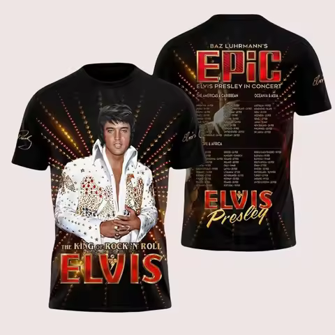 26 New Elvis Presley European and American Retro Rock Superstar Singer Commemorative Jersey 3D Quick
