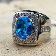 RING 926 SILVER BANGKOKRing WITH GEM TOPAZ BLUE SWISS TOP COLOR CHATAM