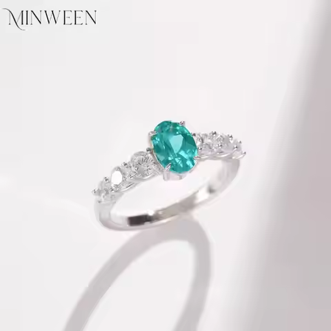 1.4ct Lab Grown Paraiba Sapphire Rings for Women Wedding Solitaire Diamond 925 Sterling Silver Jewel