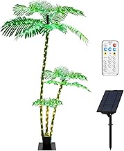 Solar 6ft Artificial Palm Tree 8 Lighting Modes Christmas Tree IP65 Waterproof Palm Trees for Outside Patio Telecontrol Hawaiian Decor for Home Halloween Yard Pool Party