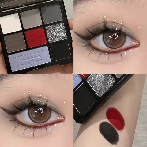 Dark Retro Eyeshadow Palette, Rich Color Wild rose Eyeshadow, Matte Pearl Gothic Black and Red Contr