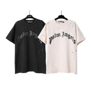 Pure Cotton, Loose Ripped Text Print Men Women Contrast Half-Sleeved T-Shirt