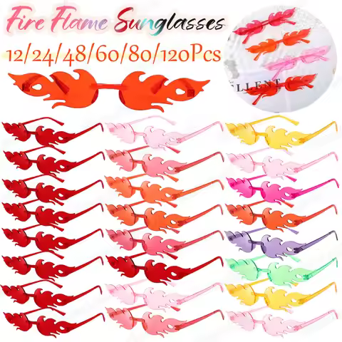 12-120Pcs Fire Flame Sunglasses Rimless Fire Sunglasses Candy Color Party Sunglasses Wedding Funny S