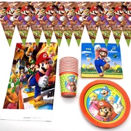 Mario Super Themed Birthdy Party Supplies Decor Banner Napkins Tablecloth Cups