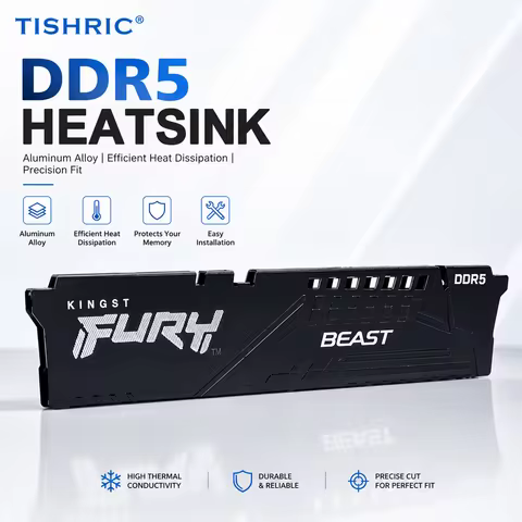TISHRIC 1/2PCS DDR5 Aluminum Alloy RAM Heatsink Desktop Memory Cooling Heat Spreader for Kingston Fu