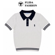 FLIDA FASHION - F336 knitted top short-sleeved collaredWanita