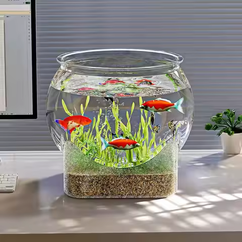 Clear Fish Tank Resistant Falling Round Desktop Aquarium Multifunctional Durable Ornamental Fish Dec