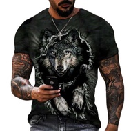 Wolf Animal 3D Print Men's T-shirts Summer Street Crew Neck Loose Short Sleeve Oversized T Shirt For