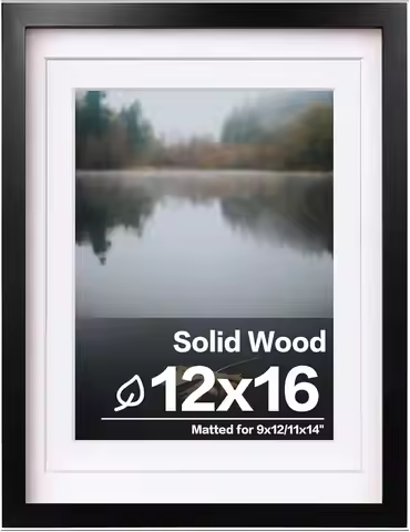 12x16 Black Wood Picture Frame with Plexiglass, Wall Mountable for 9x12/11x14 Photos