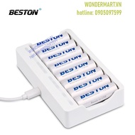 Bộ sạc pin Beston 8 cổng kèm 8 pin sạc AA 1200mAh