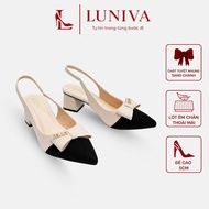 LUNIVA women's pointed toe doll shoes with 5cm high square heel made of luxurious velvet, comfortabl
