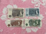 1960-1978 UK C series pound bank notes set, 10s, £1, £5 & £10, 英鎊C版紙幣全套，10先令、1鎊、5鎊及10鎊