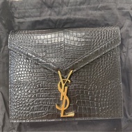 甜甜價SAINT LAURENT 黑亮面 鱷魚壓紋 鍊條包 金色鏈條 肩背包 側背包 近全新未使用 精品