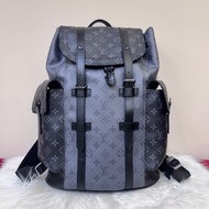 LV Christopher MM 黑灰老花雙口袋後背包 晶片款 離櫃品