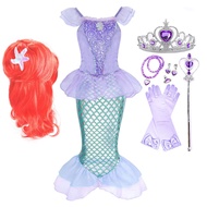 Girl Princess Dress Little Mermaid Costume Baby Girl Ariel Dress Summer Children Halloween Birthday Party Clothes 3-10 Years