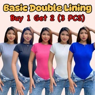 BUY 1 GET 2 (3 PCS) BASIC DOUBLE LINING TOPS / COTTON SPANDEX FABRIC / FIT SMALL TO MEDIU