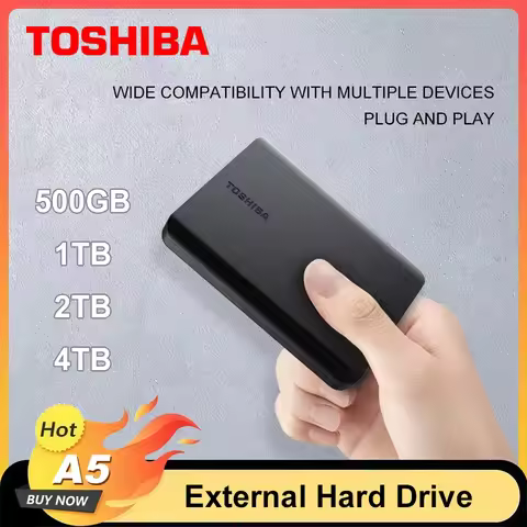 Toshiba A5 Series Small Black Portable Hard Drive High-Speed USB 3.2 Gen1 500GB/1TB/2TB/4TB Compatib