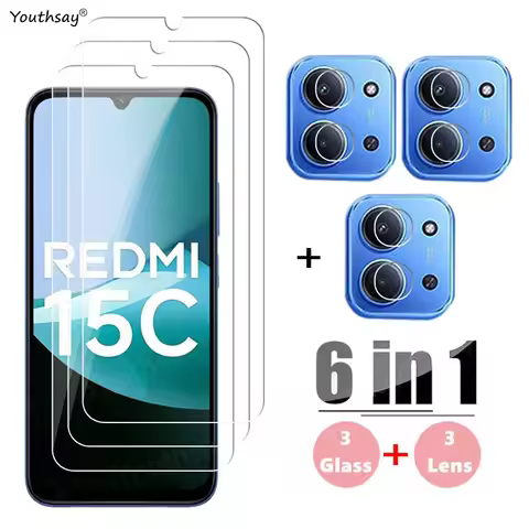 6in1 Full Gule Glass For Xiaomi Redmi 15C Tempered Glass Redmi 15C Screen Protector Protective Phone