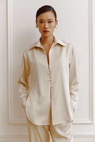 AOP ARCHIVE - Lounge-line Satin Shirt with bra (2สี) เสื้อเชิ้ต ผ้าซาติน คอปก (มาพร้อมบรา)