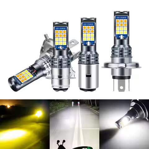 1PCS Motorcycle H4 BA20D H6 P15D LED Headlight Bulb 3030 24SMD White Yellow Hi/Lo Beam Light For ATV