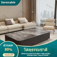 Serenable No-Assembly Coffee Table with Glass Surface Table Low-Silhouette Glass Coffee Table Glossy