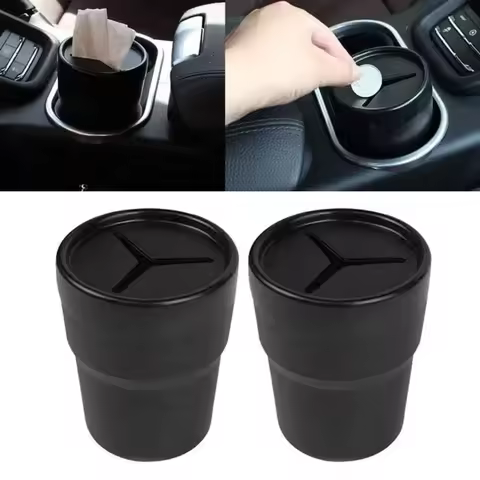 2PCS Car Trash Can with Lid Mini Leakproof Garbage Bin Fits Cup Holder Console Door Waterproof Odorl