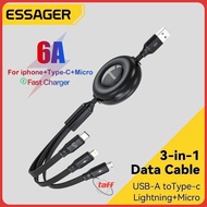 ESSAGER 3in1 Type C Micro Lighting Fast Charging Data Cable 6A 66W 1M - EXC3T6-YY01-P