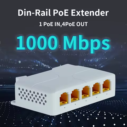 Hisource 5 Port 1000Mbps POE Extender Network Switch Repeater Support IEEE802.3af/at/bt 100m for POE