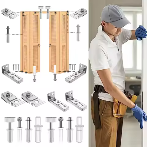 2Pcs Bifold Door Hardware Repair Kit Include Top & Bottom Bracket Sliding Barn Door Hardware Kit wit