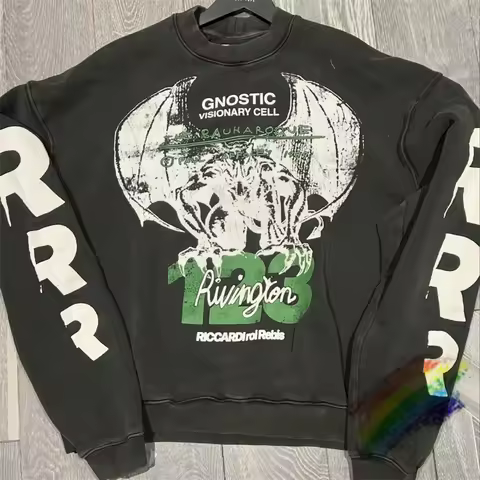 RRR123 Limited Round Neck Hoodie Crewneck Men Women RRR123 Vintage Oversized Sweatshirts