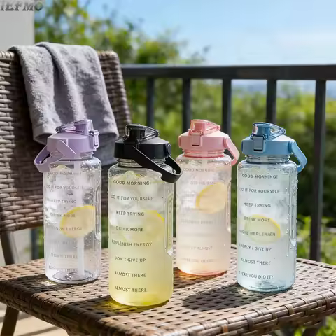 2L Water Bottle with Time Marker Large Sports Water Bottle,BPA Free Leakproof Tritan Plastic Jug,For