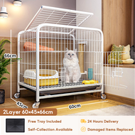 Oversized Multi-Level Cat Cage With Shelf and Ladder Movable Heavy Duty Steel Cat House