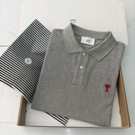 เสื้อโปโลปักลายรัก24 Ami ปารีสแบบดั้งเดิมเสื้อยืดแขนสั้นมีปกคอตตอนสำหรับผู้ชายและผู้หญิงเสื้อยืดแขนส