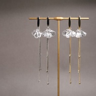 [ZANZAN ZANZAN] Anti-Allergic Steel Pin-Crystal Petal Fine Chain Earrings [Ek71bg001 _ Sus]