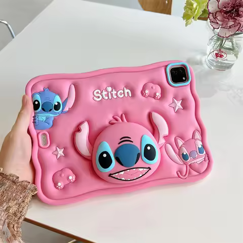 For IPad 9 8 7th Generation Child Case for IPad Air Mini 2 3 4 5 6 10.9 Pro 11 Cartoon Stitch Silico