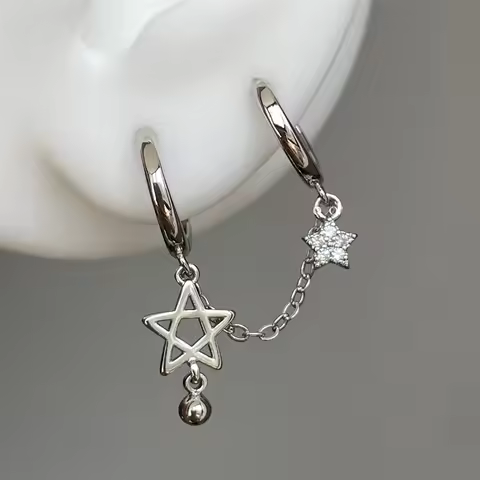 1PCS Silver Color Star Chain Double Ear Hole 316L Stainless Steel Ear Bone Nail Y2K Fashion Hottie E